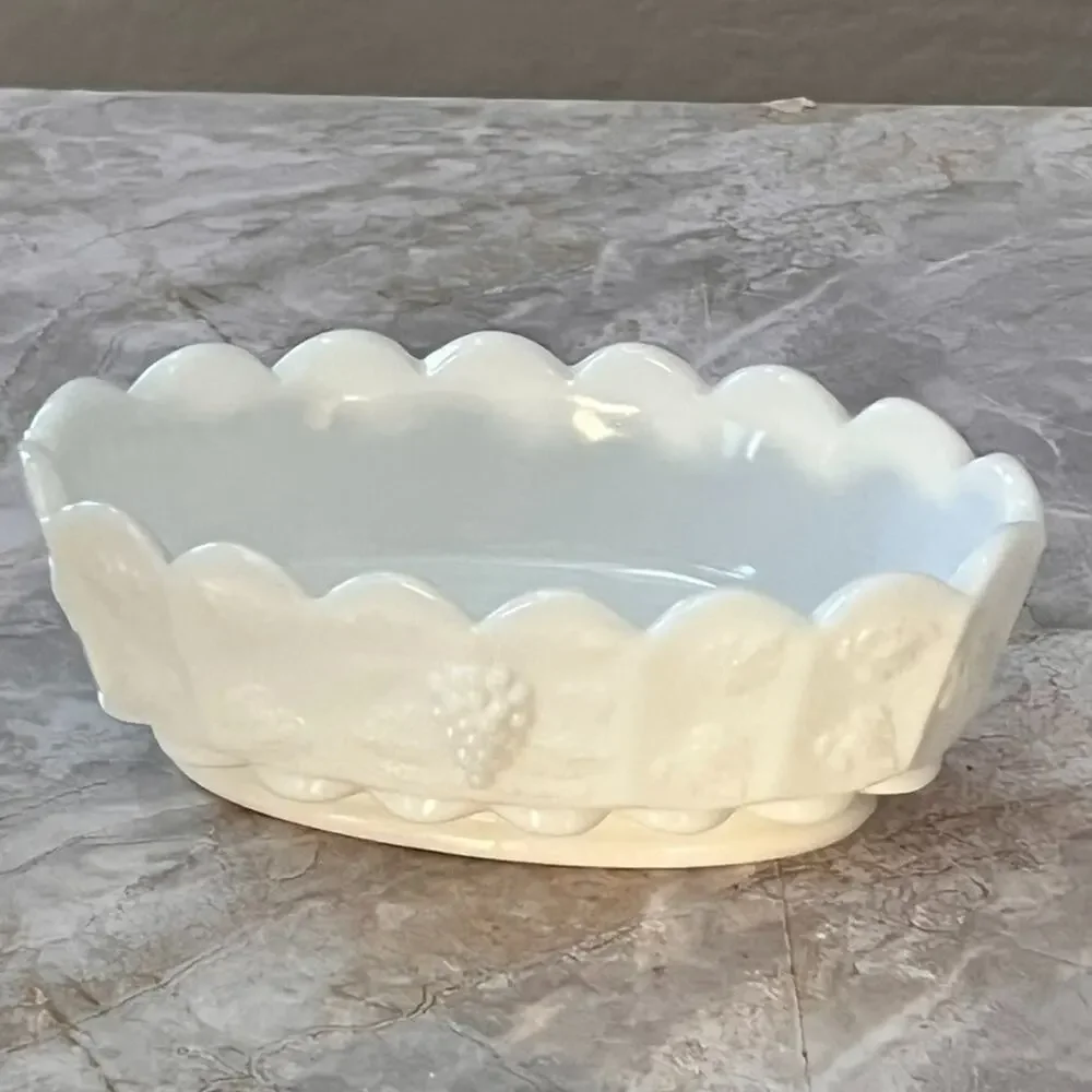 Westmoreland Milk Glass White Paneled Grape Candy Nut Dish 6.5 in